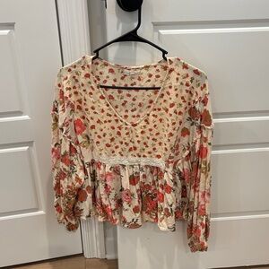 Chelsea & Violet Floral Blouse with Red and Cream Tones